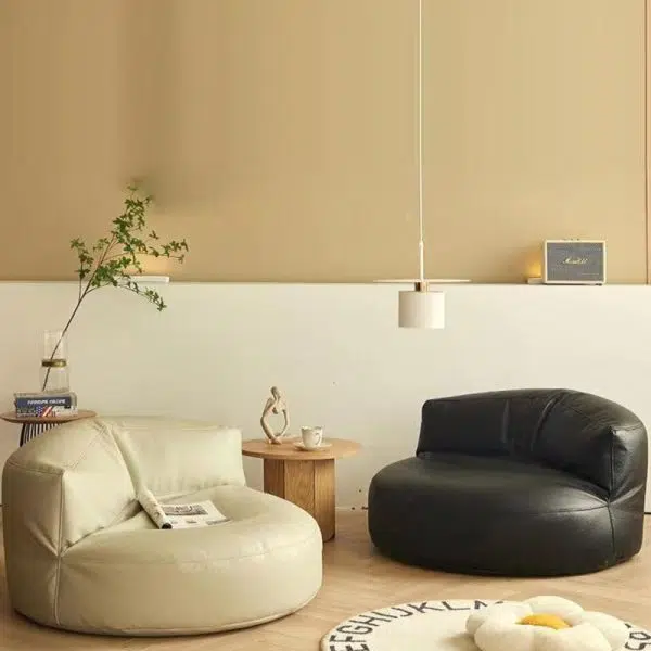 Contemporary Simplicity Round Microfiber Leather Accent Chair Backrest Armless For Living Room - Image 3