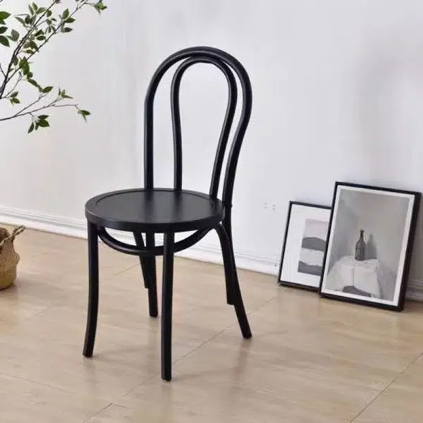 Contemporary Retro Rattan Beech Wood Round Arched Dining Chair Backrest For Dining Room - Image 20