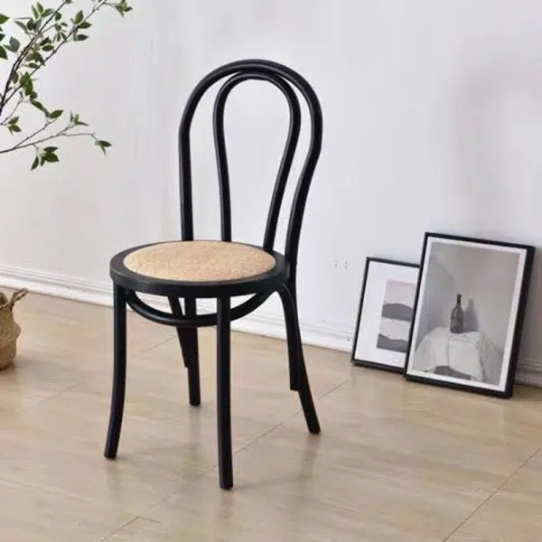 Contemporary Retro Rattan Beech Wood Round Arched Dining Chair Backrest For Dining Room - Image 21