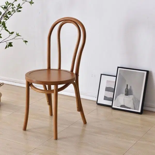 Contemporary Retro Rattan Beech Wood Round Arched Dining Chair Backrest For Dining Room - Image 22