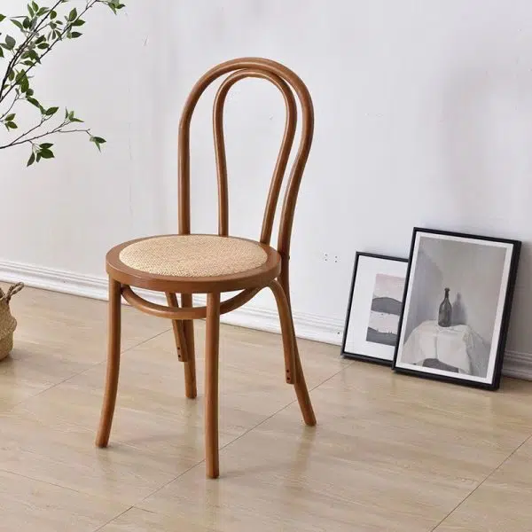 Contemporary Retro Rattan Beech Wood Round Arched Dining Chair Backrest For Dining Room - Image 23