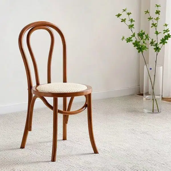 Contemporary Retro Rattan Beech Wood Round Arched Dining Chair Backrest For Dining Room - Image 24