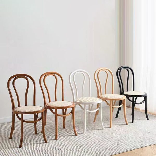 Contemporary Retro Rattan Beech Wood Round Arched Dining Chair Backrest For Dining Room - Image 12