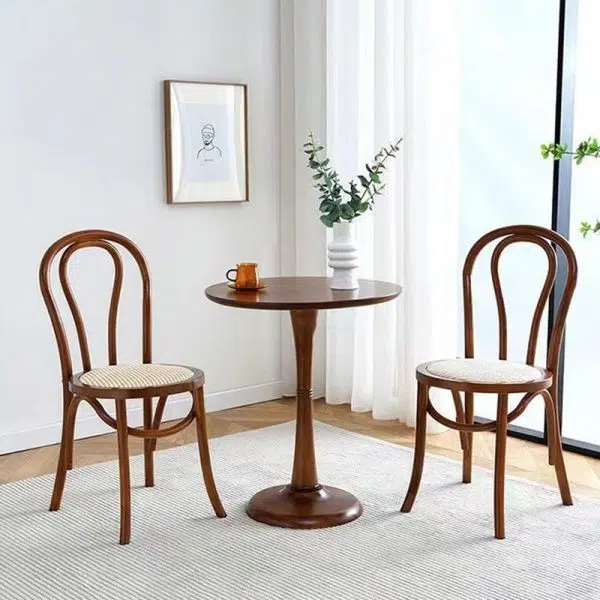 Contemporary Retro Rattan Beech Wood Round Arched Dining Chair Backrest For Dining Room - Image 2