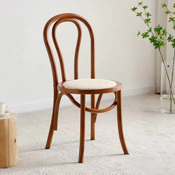Contemporary Retro Rattan Beech Wood Round Arched Dining Chair Backrest For Dining Room - Image 25