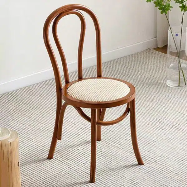 Contemporary Retro Rattan Beech Wood Round Arched Dining Chair Backrest For Dining Room - Image 26