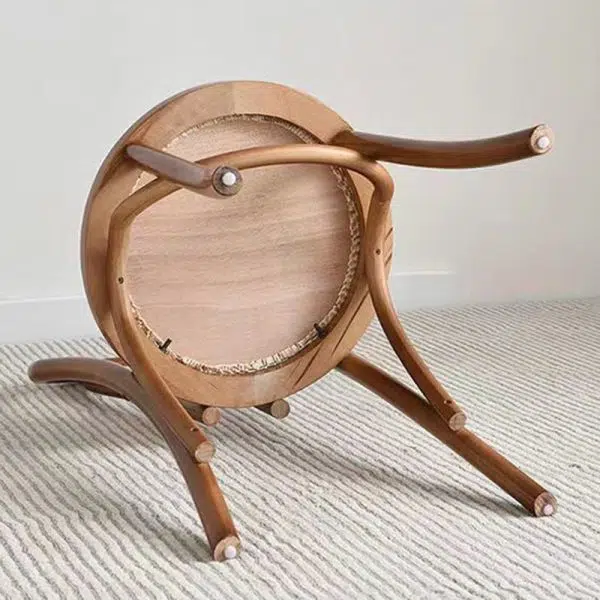 Contemporary Retro Rattan Beech Wood Round Arched Dining Chair Backrest For Dining Room - Image 11