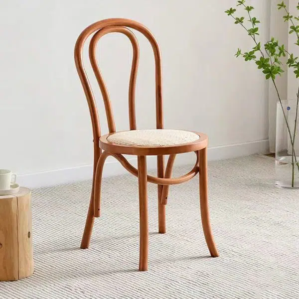 Contemporary Retro Rattan Beech Wood Round Arched Dining Chair Backrest For Dining Room - Image 28