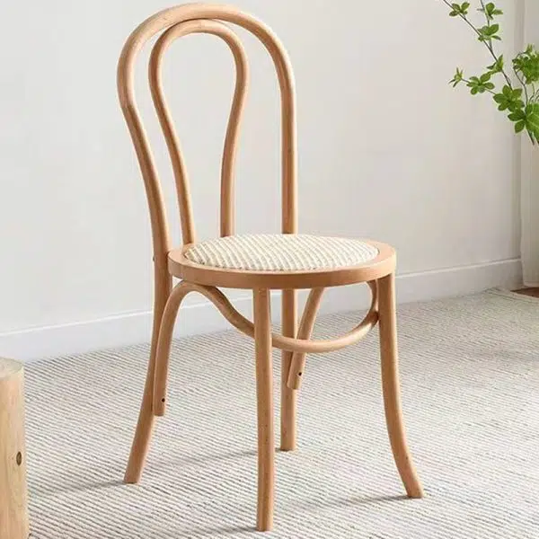 Contemporary Retro Rattan Beech Wood Round Arched Dining Chair Backrest For Dining Room - Image 30