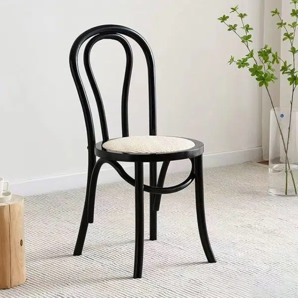 Contemporary Retro Rattan Beech Wood Round Arched Dining Chair Backrest For Dining Room - Image 31