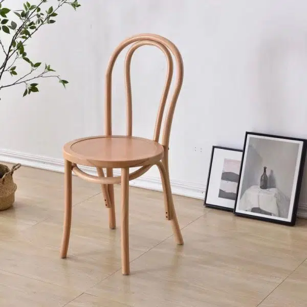 Contemporary Retro Rattan Beech Wood Round Arched Dining Chair Backrest For Dining Room - Image 14