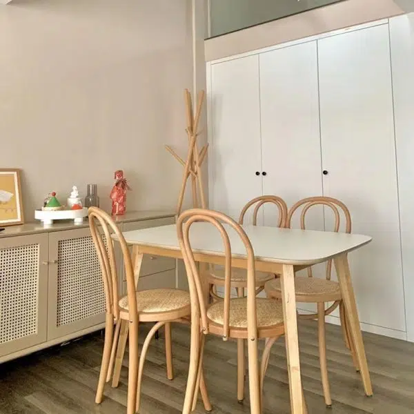 Contemporary Retro Rattan Beech Wood Round Arched Dining Chair Backrest For Dining Room - Image 3