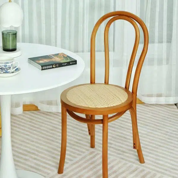 Contemporary Retro Rattan Beech Wood Round Arched Dining Chair Backrest For Dining Room - Image 13