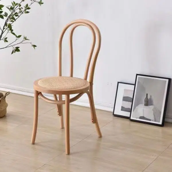 Contemporary Retro Rattan Beech Wood Round Arched Dining Chair Backrest For Dining Room - Image 15