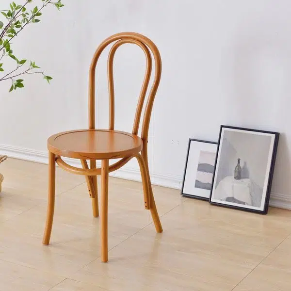 Contemporary Retro Rattan Beech Wood Round Arched Dining Chair Backrest For Dining Room - Image 16