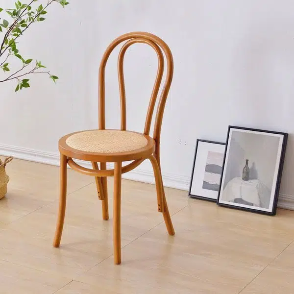 Contemporary Retro Rattan Beech Wood Round Arched Dining Chair Backrest For Dining Room - Image 17