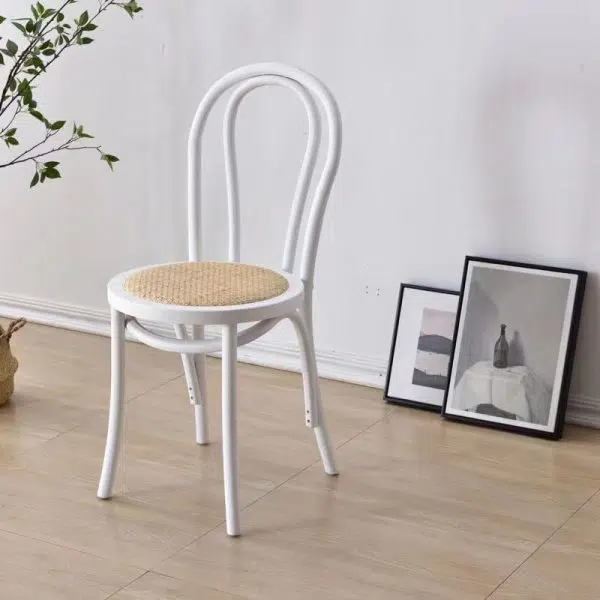 Contemporary Retro Rattan Beech Wood Round Arched Dining Chair Backrest For Dining Room - Image 19