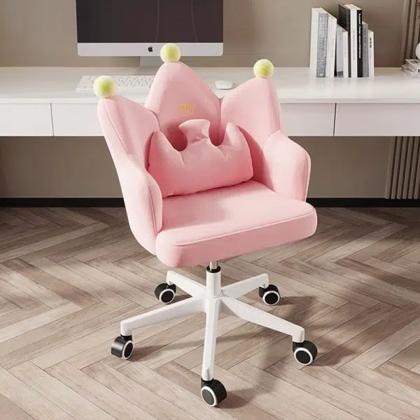 Contemporary Nordic Crown Flannel Upholstered Iron Plastic Spinning Legs Accent Chair For Living Room - Image 3