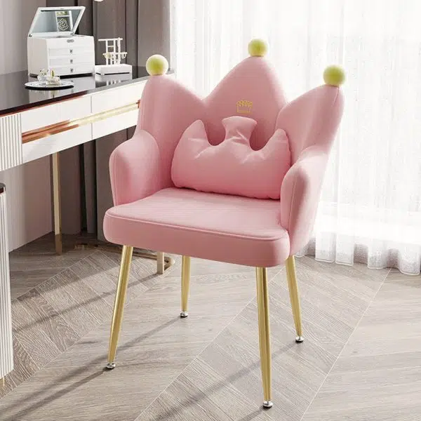 Contemporary Nordic Crown Flannel Upholstered Iron Plastic Spinning Legs Accent Chair For Living Room - Image 2