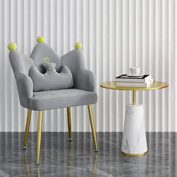 Contemporary Nordic Crown Flannel Upholstered Iron Plastic Spinning Legs Accent Chair For Living Room - Image 8