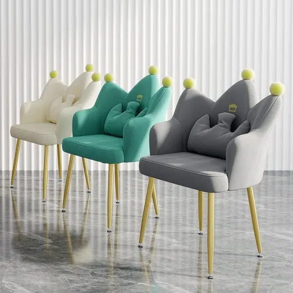 Contemporary Nordic Crown Flannel Upholstered Iron Plastic Spinning Legs Accent Chair For Living Room - Image 14