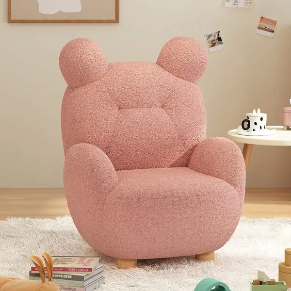 Contemporary Creative Kids Bear Lamb Cashmere Accent Chair Backrest Armrest For Living Room - Image 2