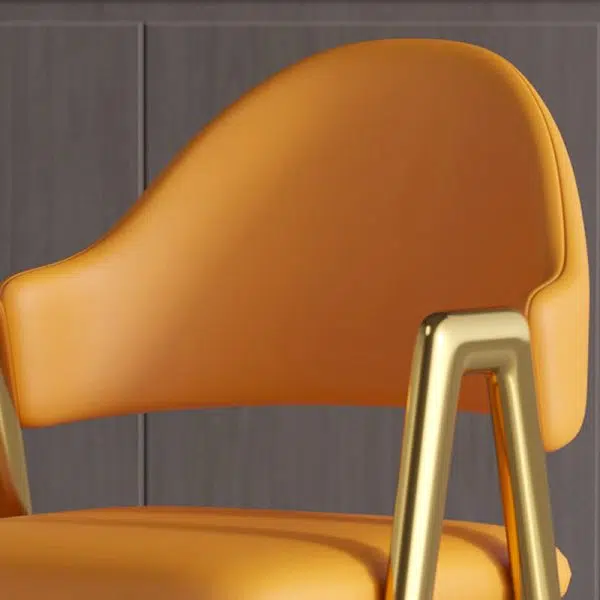 Contemporary Luxury Curved Pana Leather Linen Upholstered Metal Dining Chair Backrest Armrest For Dining Room - Image 6