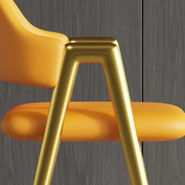 Contemporary Luxury Curved Pana Leather Linen Upholstered Metal Dining Chair Backrest Armrest For Dining Room - Image 5