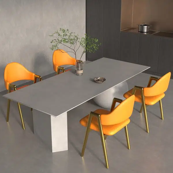 Contemporary Luxury Curved Pana Leather Linen Upholstered Metal Dining Chair Backrest Armrest For Dining Room - Image 9