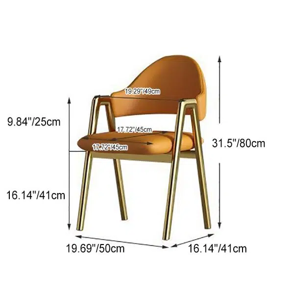 Contemporary Luxury Curved Pana Leather Linen Upholstered Metal Dining Chair Backrest Armrest For Dining Room - Image 4