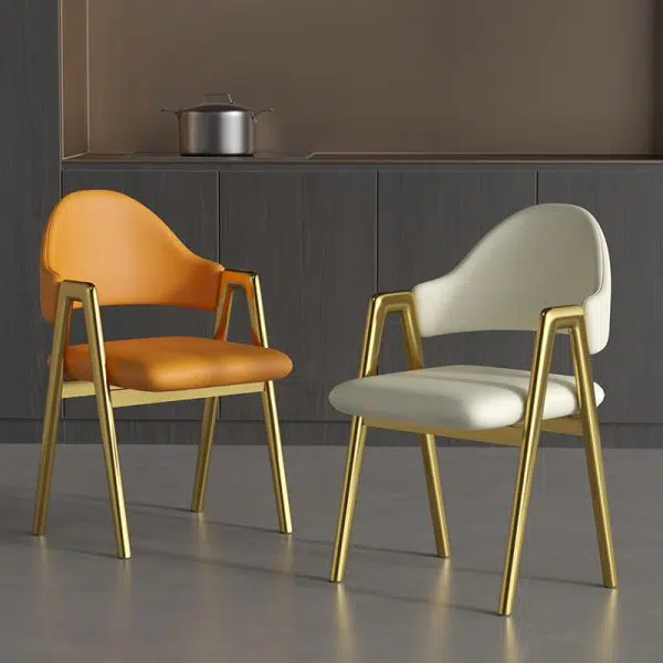 Contemporary Luxury Curved Pana Leather Linen Upholstered Metal Dining Chair Backrest Armrest For Dining Room - Image 12