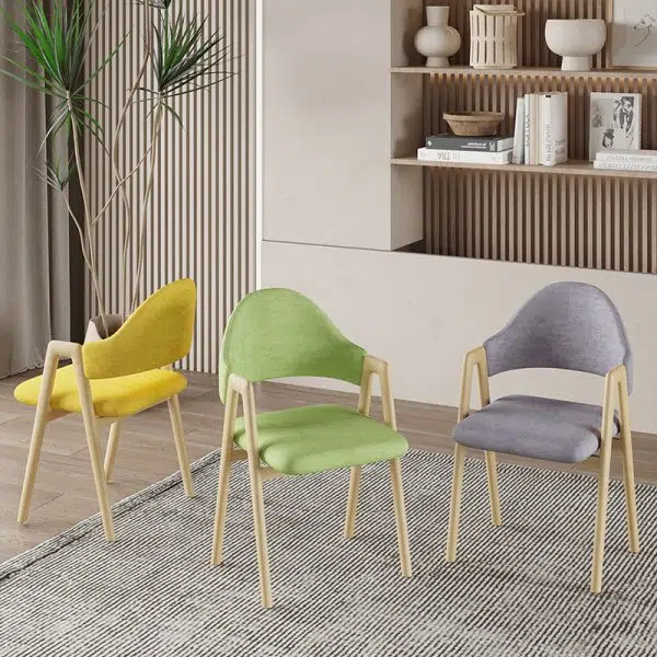 Contemporary Luxury Curved Pana Leather Linen Upholstered Metal Dining Chair Backrest Armrest For Dining Room - Image 13