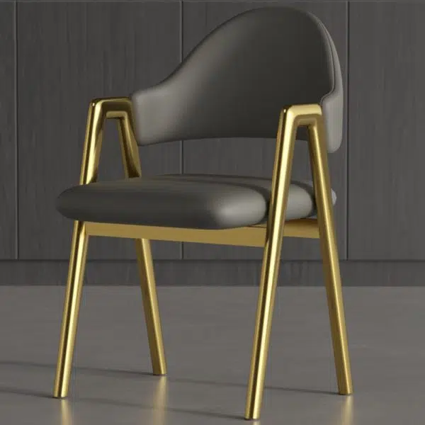 Contemporary Luxury Curved Pana Leather Linen Upholstered Metal Dining Chair Backrest Armrest For Dining Room - Image 18