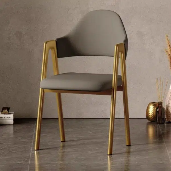 Contemporary Luxury Curved Pana Leather Linen Upholstered Metal Dining Chair Backrest Armrest For Dining Room - Image 2