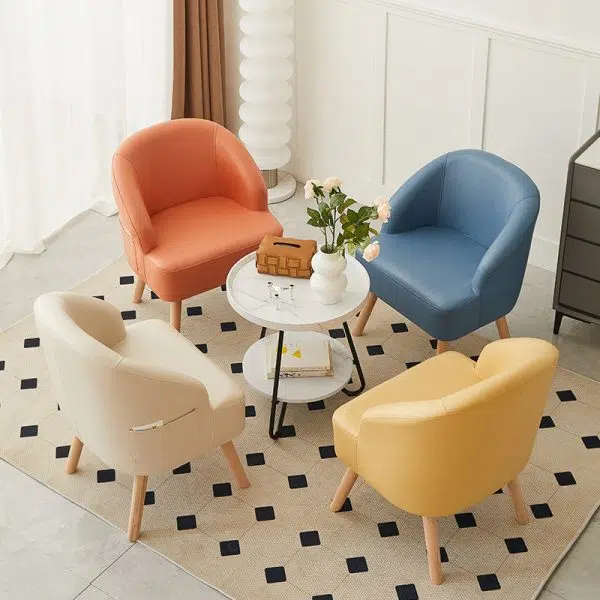 Contemporary Nordic Rectangular Technology Cloth Upholstered Wood Accent Chair For Living Room - Image 3