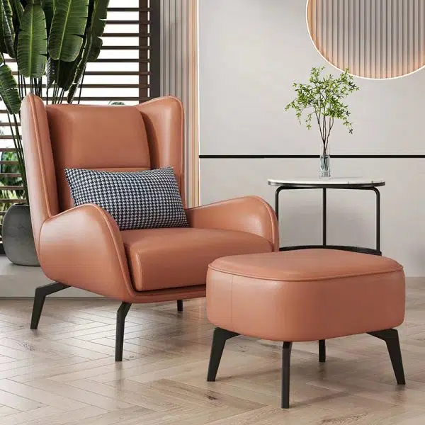 Contemporary Nordic Rectangular Technology Cloth PU Leather Upholstered Iron Accent Chair For Living Room - Image 18