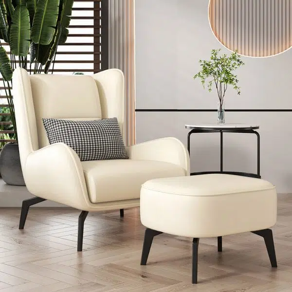 Contemporary Nordic Rectangular Technology Cloth PU Leather Upholstered Iron Accent Chair For Living Room - Image 20