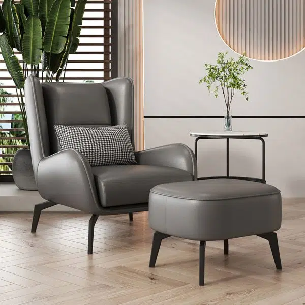 Contemporary Nordic Rectangular Technology Cloth PU Leather Upholstered Iron Accent Chair For Living Room - Image 2