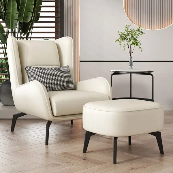 Contemporary Nordic Rectangular Technology Cloth PU Leather Upholstered Iron Accent Chair For Living Room - Image 22