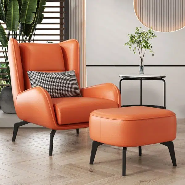 Contemporary Nordic Rectangular Technology Cloth PU Leather Upholstered Iron Accent Chair For Living Room - Image 23