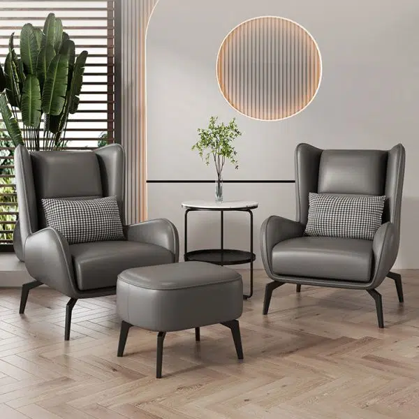 Contemporary Nordic Rectangular Technology Cloth PU Leather Upholstered Iron Accent Chair For Living Room - Image 3