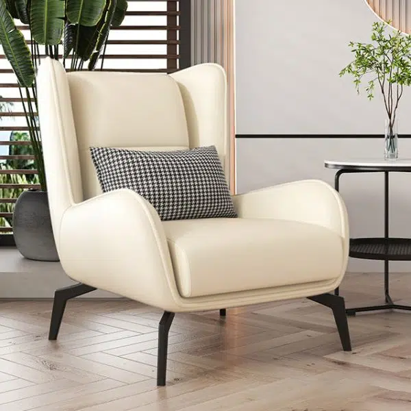 Contemporary Nordic Rectangular Technology Cloth PU Leather Upholstered Iron Accent Chair For Living Room - Image 13