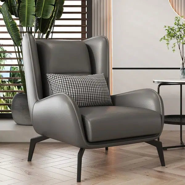 Contemporary Nordic Rectangular Technology Cloth PU Leather Upholstered Iron Accent Chair For Living Room - Image 14