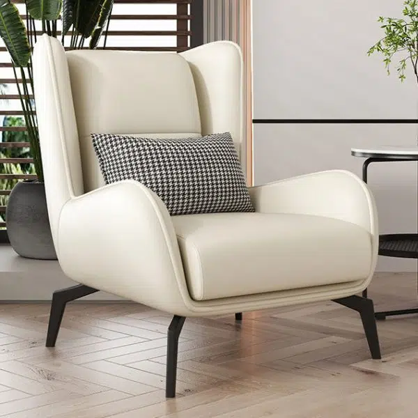 Contemporary Nordic Rectangular Technology Cloth PU Leather Upholstered Iron Accent Chair For Living Room - Image 16