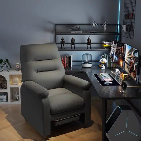 Contemporary Scandinavian Rectangular Square Storage Bag Wood Antifouling Leather Adjustable Backrest Accent Chair Armrest For Living Room - Image 20