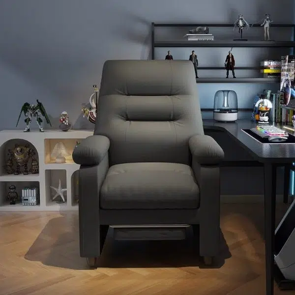 Contemporary Scandinavian Rectangular Square Storage Bag Wood Antifouling Leather Adjustable Backrest Accent Chair Armrest For Living Room - Image 17