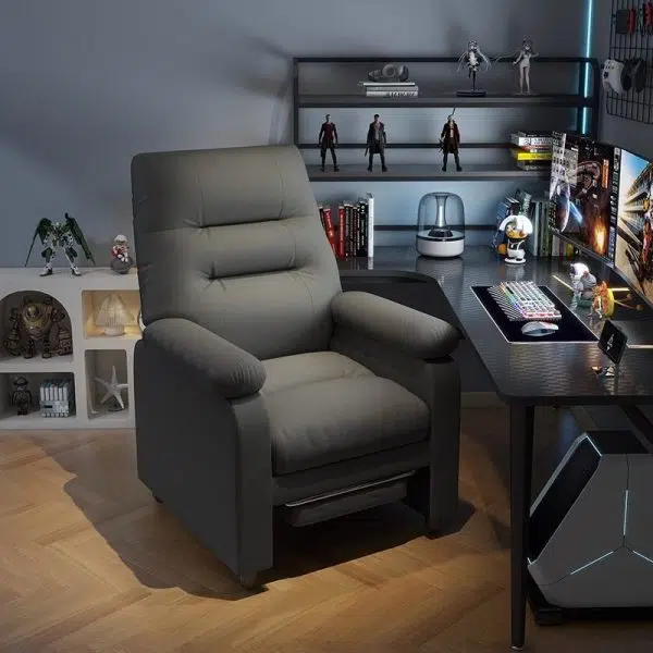 Contemporary Scandinavian Rectangular Square Storage Bag Wood Antifouling Leather Adjustable Backrest Accent Chair Armrest For Living Room - Image 18