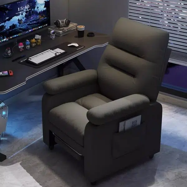 Contemporary Scandinavian Rectangular Square Storage Bag Wood Antifouling Leather Adjustable Backrest Accent Chair Armrest For Living Room - Image 19