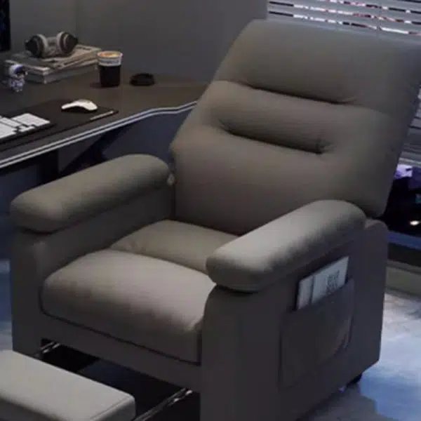 Contemporary Scandinavian Rectangular Square Storage Bag Wood Antifouling Leather Adjustable Backrest Accent Chair Armrest For Living Room - Image 2