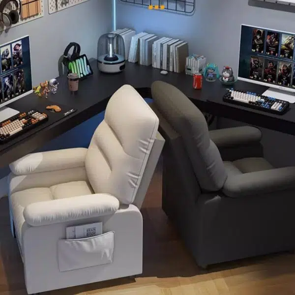 Contemporary Scandinavian Rectangular Square Storage Bag Wood Antifouling Leather Adjustable Backrest Accent Chair Armrest For Living Room - Image 3